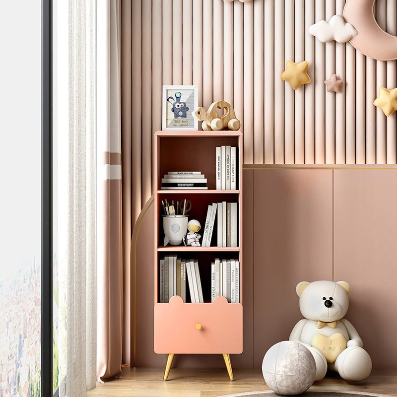 Glam Closed Back Book Shelf Engineered Wood Bookcase with Drawer 18.9"L x 13.8"W x 53.5"H Dark Pink Clearhalo 'Bookcases' 'furn' 'furn_bookcases' 'Furniture' 'Office Furniture' 5882585