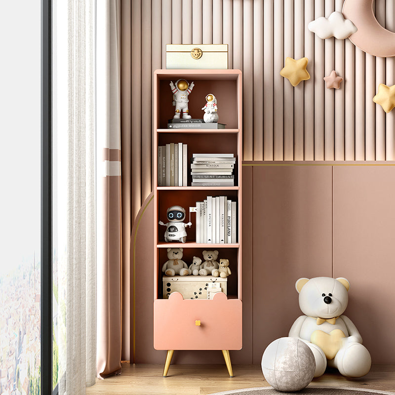 Glam Closed Back Book Shelf Engineered Wood Bookcase with Drawer 18.9"L x 13.8"W x 65.9"H Dark Pink Clearhalo 'Bookcases' 'furn' 'furn_bookcases' 'Furniture' 'Office Furniture' 5882591