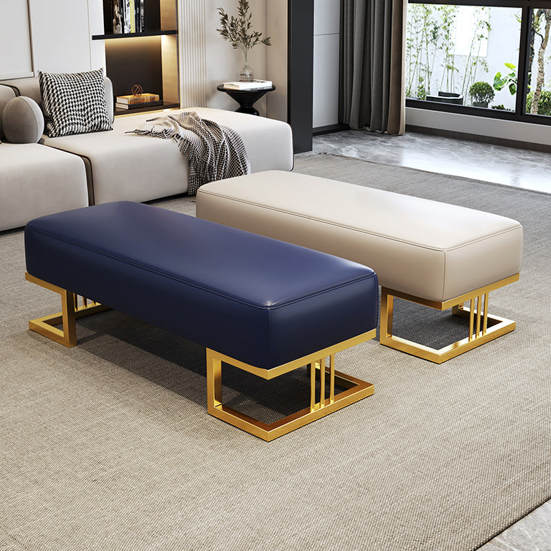 Glam Rectangle Bench with Legs Faux Leather Foam Bench for Home Office Clearhalo 'Benches' 'Chairs & Seating' 'furn' 'furn_benches' 'Furniture' 'Living Room Furniture' 5882600