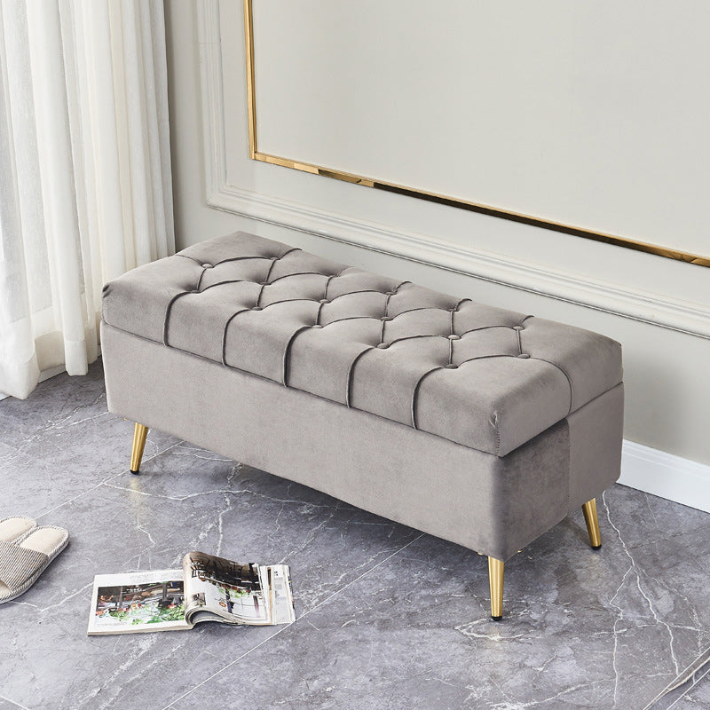 17.7" H Glam Upholstered Bench Tufted Seating Bench with Storage Grey Clearhalo 'Benches' 'Chairs & Seating' 'furn' 'furn_benches' 'Furniture' 'Living Room Furniture' 5882637