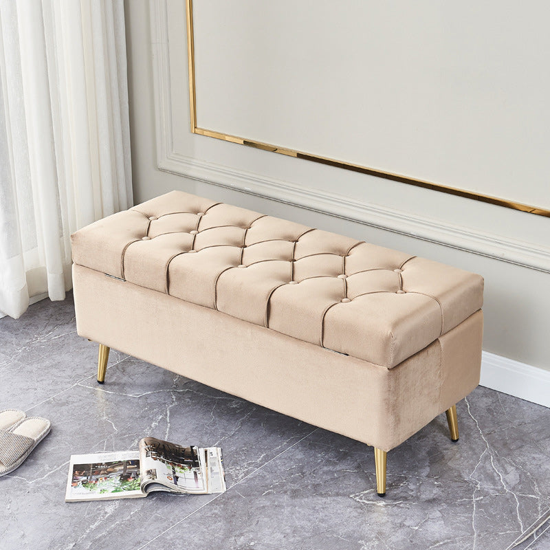 17.7" H Glam Upholstered Bench Tufted Seating Bench with Storage Champagne Clearhalo 'Benches' 'Chairs & Seating' 'furn' 'furn_benches' 'Furniture' 'Living Room Furniture' 5882639