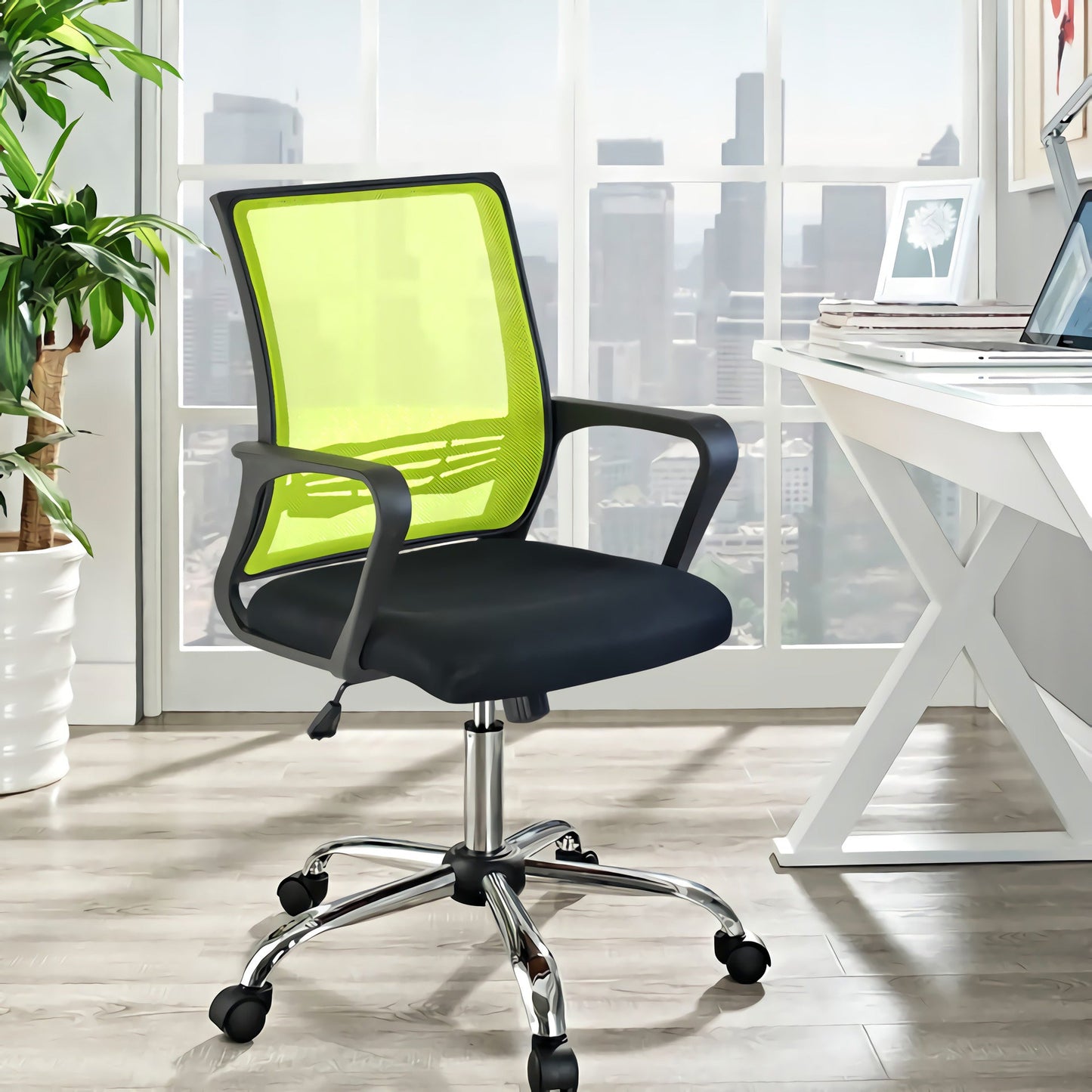Silla de brazo contemporáneo brazos verdes silla de oficina lumbar ajustable