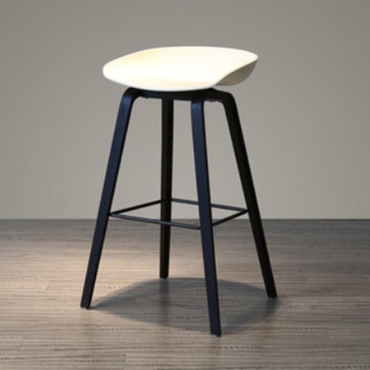 Modern Solid Wood Counter Stool Low Back Armless Bar Stool with Footrest Black White 1 Piece