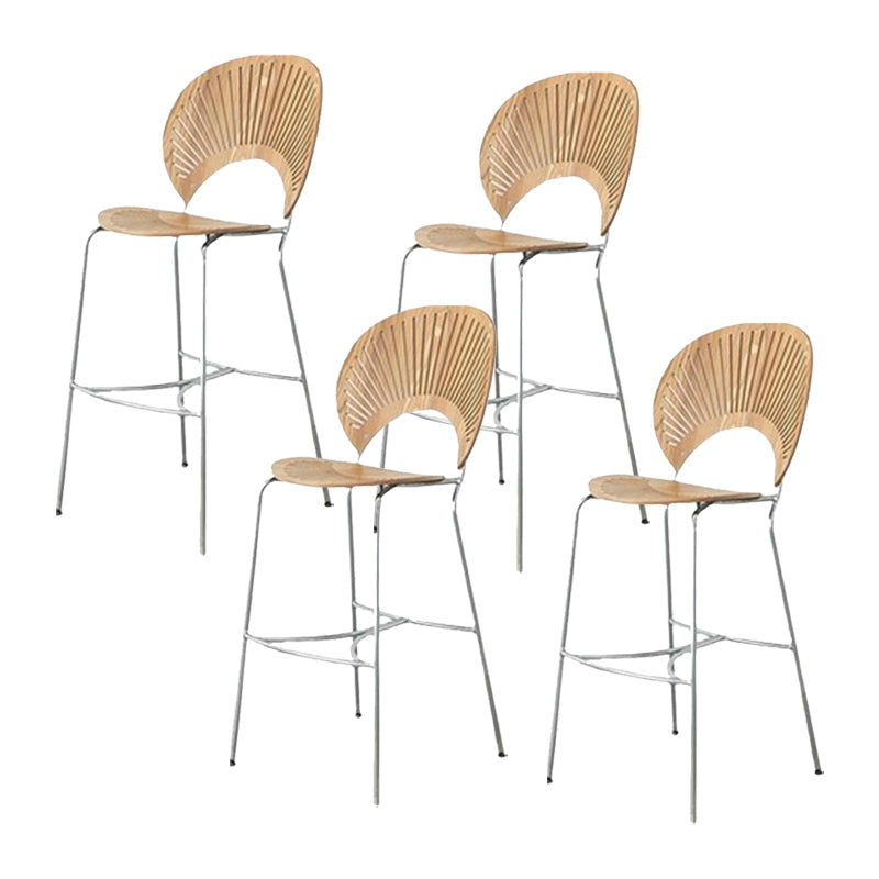 Industrial Full Back Counter Stool Armless Stackable Bar Chair with Metal Legs Wood-Silver 4 Piece Set Clearhalo 'Bar Furniture' 'Bar Stools' 'bar_stools' 'furn' 'furn_bar_stools' 'Furniture' 'Kitchen & Dining Furniture' 5883140
