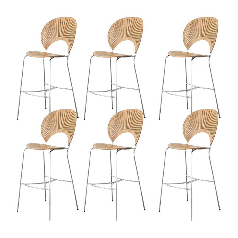 Industrial Full Back Counter Stool Armless Stackable Bar Chair with Metal Legs Wood-Silver 6 Piece Set Clearhalo 'Bar Furniture' 'Bar Stools' 'bar_stools' 'furn' 'furn_bar_stools' 'Furniture' 'Kitchen & Dining Furniture' 5883142