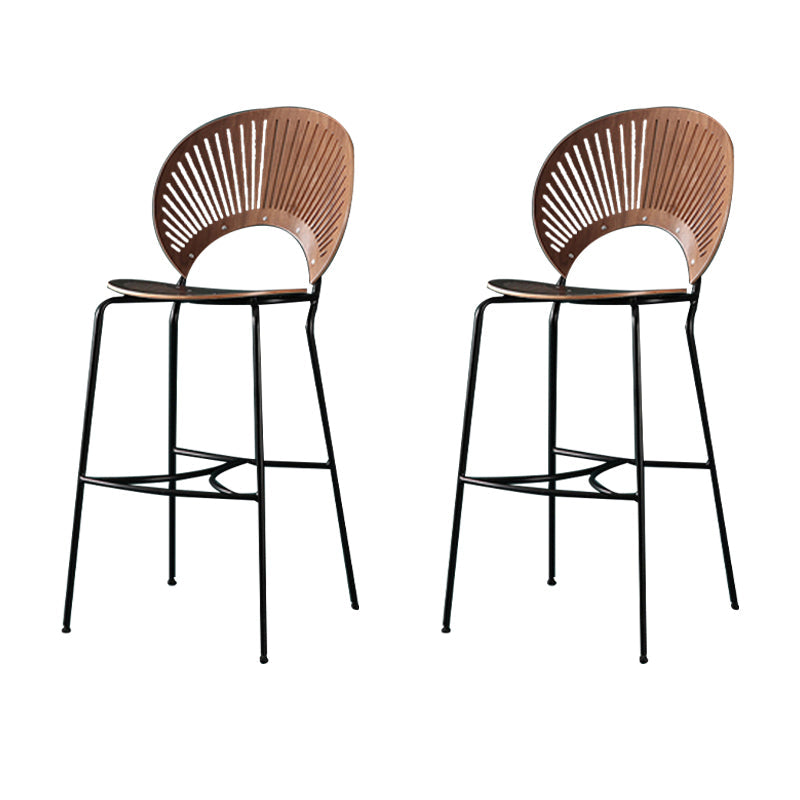 Industrial Full Back Counter Stool Armless Stackable Bar Chair with Metal Legs Walnut 2 Piece Set Clearhalo 'Bar Furniture' 'Bar Stools' 'bar_stools' 'furn' 'furn_bar_stools' 'Furniture' 'Kitchen & Dining Furniture' 5883146