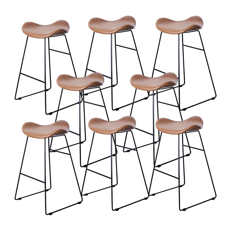 Industrial Armless Bucket Counter Stool Faux Leather Bar Chair with Metal Legs