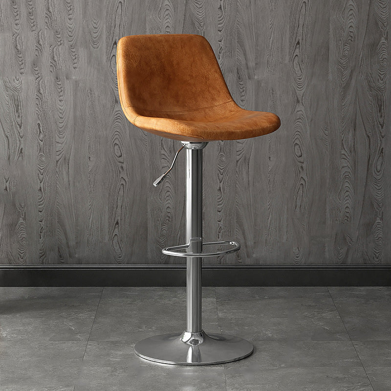 Home Footrest Adjustable Height Stool Contemporary Leather Barstool Brown Silver 1 Piece Clearhalo 'Bar Furniture' 'Bar Stools' 'bar_stools' 'furn' 'furn_bar_stools' 'Furniture' 'Kitchen & Dining Furniture' 5883283