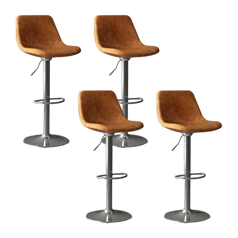 Home Footrest Adjustable Height Stool Contemporary Leather Barstool Brown Silver 4 Piece Set Clearhalo 'Bar Furniture' 'Bar Stools' 'bar_stools' 'furn' 'furn_bar_stools' 'Furniture' 'Kitchen & Dining Furniture' 5883285