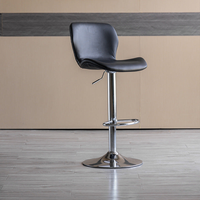 Contemporary Adjustable Height Stool Reception Leather Barstool Black Silver 1 Piece Clearhalo 'Bar Furniture' 'Bar Stools' 'bar_stools' 'furn' 'furn_bar_stools' 'Furniture' 'Kitchen & Dining Furniture' 5883894