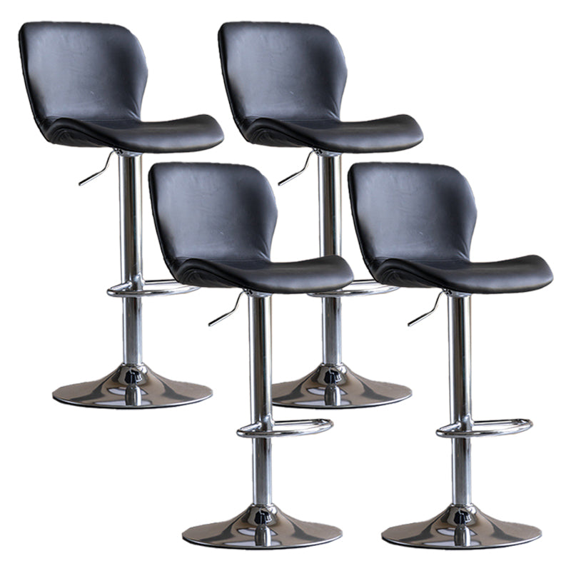 Contemporary Adjustable Height Stool Reception Leather Barstool Black Silver 4 Piece Set Clearhalo 'Bar Furniture' 'Bar Stools' 'bar_stools' 'furn' 'furn_bar_stools' 'Furniture' 'Kitchen & Dining Furniture' 5883896