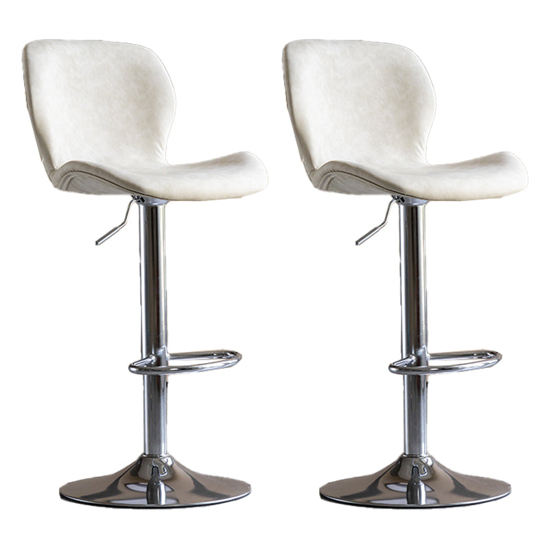 Contemporary Adjustable Height Stool Reception Leather Barstool White Silver 2 Piece Set Clearhalo 'Bar Furniture' 'Bar Stools' 'bar_stools' 'furn' 'furn_bar_stools' 'Furniture' 'Kitchen & Dining Furniture' 5883903