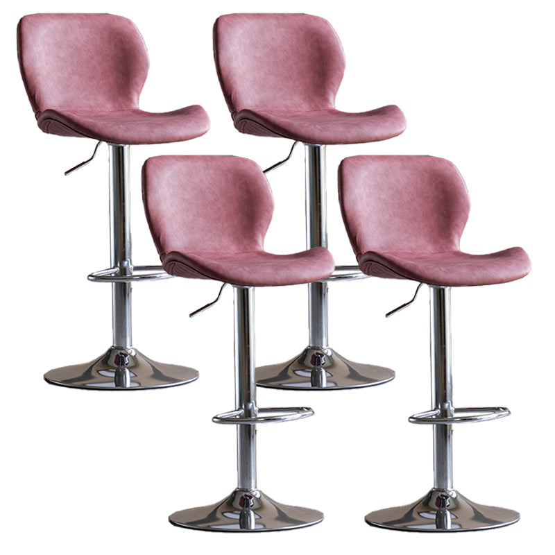 Contemporary Adjustable Height Stool Reception Leather Barstool Pink Silver 4 Piece Set Clearhalo 'Bar Furniture' 'Bar Stools' 'bar_stools' 'furn' 'furn_bar_stools' 'Furniture' 'Kitchen & Dining Furniture' 5883908