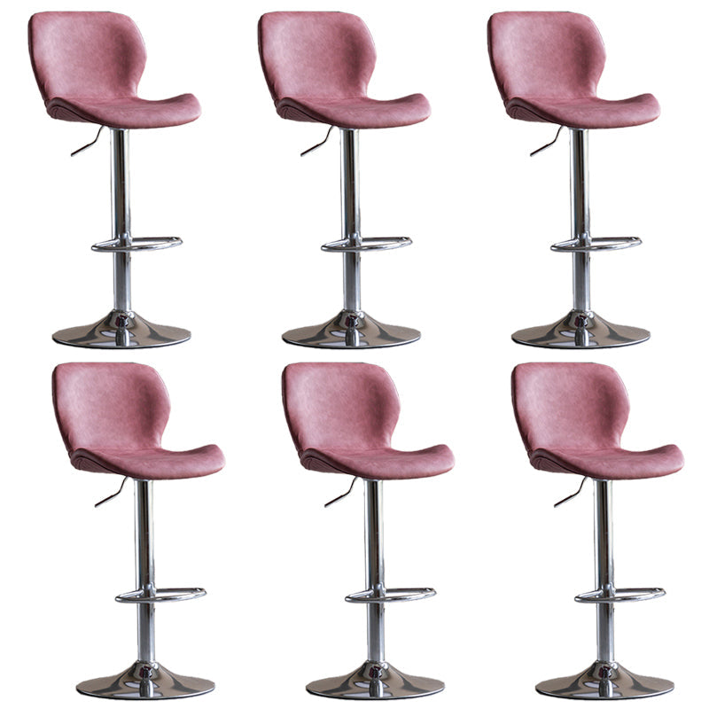 Contemporary Adjustable Height Stool Reception Leather Barstool Pink Silver 6 Piece Set Clearhalo 'Bar Furniture' 'Bar Stools' 'bar_stools' 'furn' 'furn_bar_stools' 'Furniture' 'Kitchen & Dining Furniture' 5883909