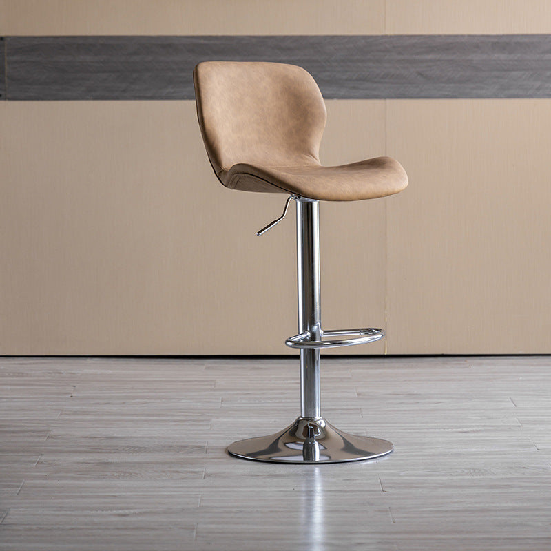 Contemporary Adjustable Height Stool Reception Leather Barstool Brown Silver 1 Piece Clearhalo 'Bar Furniture' 'Bar Stools' 'bar_stools' 'furn' 'furn_bar_stools' 'Furniture' 'Kitchen & Dining Furniture' 5883915
