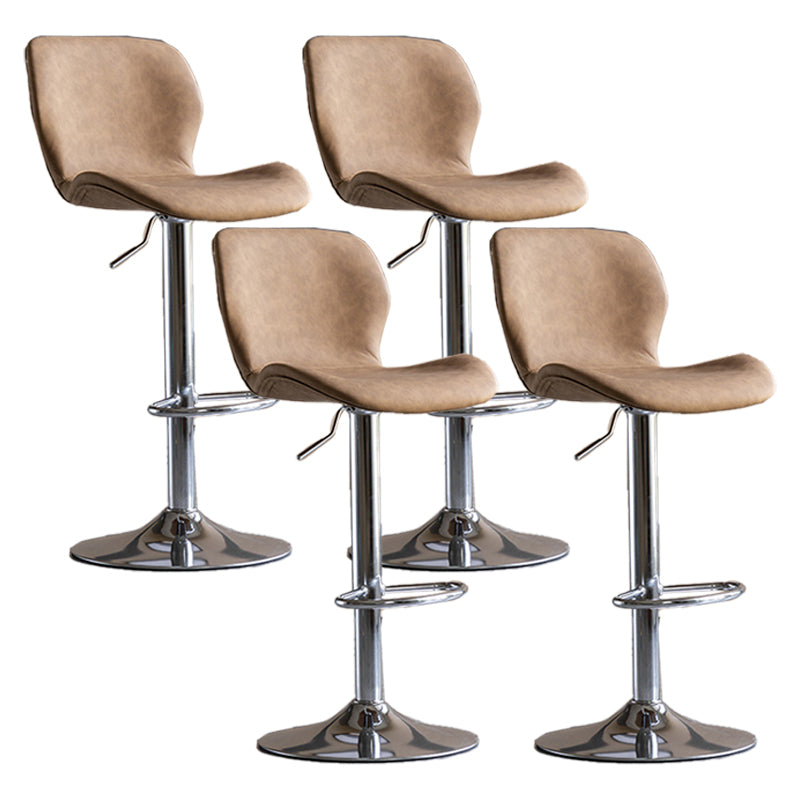 Contemporary Adjustable Height Stool Reception Leather Barstool Brown Silver 4 Piece Set Clearhalo 'Bar Furniture' 'Bar Stools' 'bar_stools' 'furn' 'furn_bar_stools' 'Furniture' 'Kitchen & Dining Furniture' 5883917