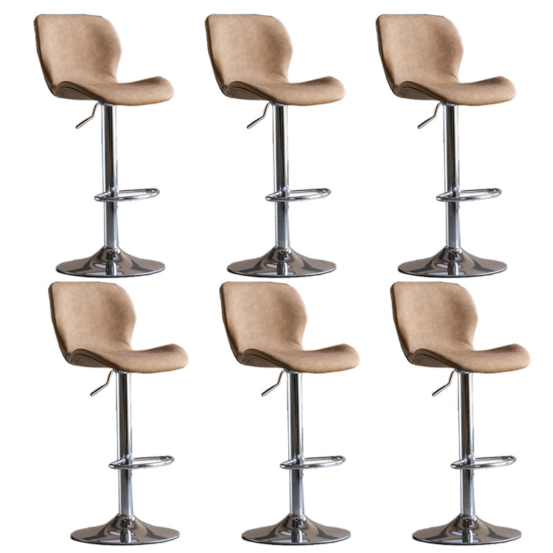 Contemporary Adjustable Height Stool Reception Leather Barstool Brown Silver 6 Piece Set Clearhalo 'Bar Furniture' 'Bar Stools' 'bar_stools' 'furn' 'furn_bar_stools' 'Furniture' 'Kitchen & Dining Furniture' 5883918