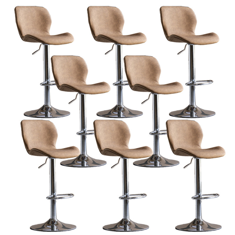 Contemporary Adjustable Height Stool Reception Leather Barstool Brown Silver 8 Piece Set Clearhalo 'Bar Furniture' 'Bar Stools' 'bar_stools' 'furn' 'furn_bar_stools' 'Furniture' 'Kitchen & Dining Furniture' 5883919