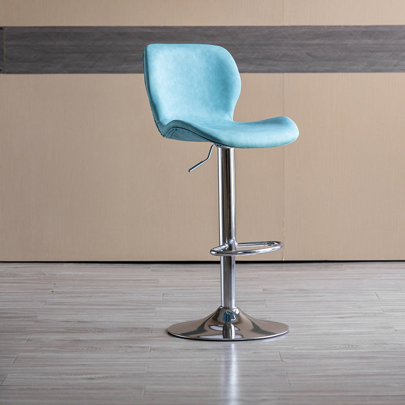 Contemporary Adjustable Height Stool Reception Leather Barstool Blue Silver 1 Piece Clearhalo 'Bar Furniture' 'Bar Stools' 'bar_stools' 'furn' 'furn_bar_stools' 'Furniture' 'Kitchen & Dining Furniture' 5883920