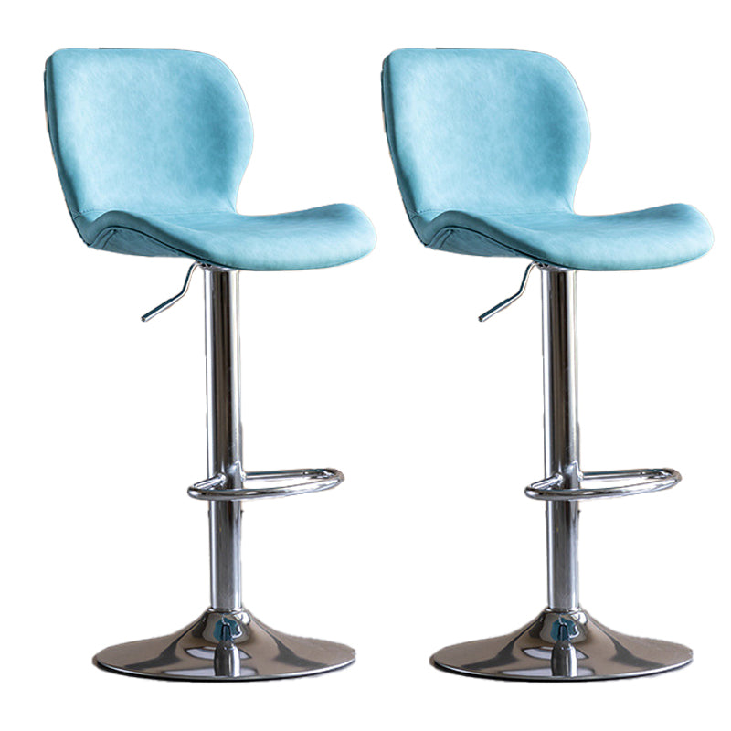 Contemporary Adjustable Height Stool Reception Leather Barstool Blue Silver 2 Piece Set Clearhalo 'Bar Furniture' 'Bar Stools' 'bar_stools' 'furn' 'furn_bar_stools' 'Furniture' 'Kitchen & Dining Furniture' 5883921
