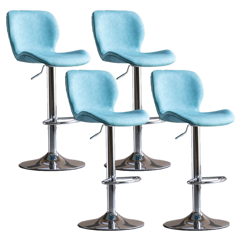 Contemporary Adjustable Height Stool Reception Leather Barstool Blue Silver 4 Piece Set Clearhalo 'Bar Furniture' 'Bar Stools' 'bar_stools' 'furn' 'furn_bar_stools' 'Furniture' 'Kitchen & Dining Furniture' 5883922