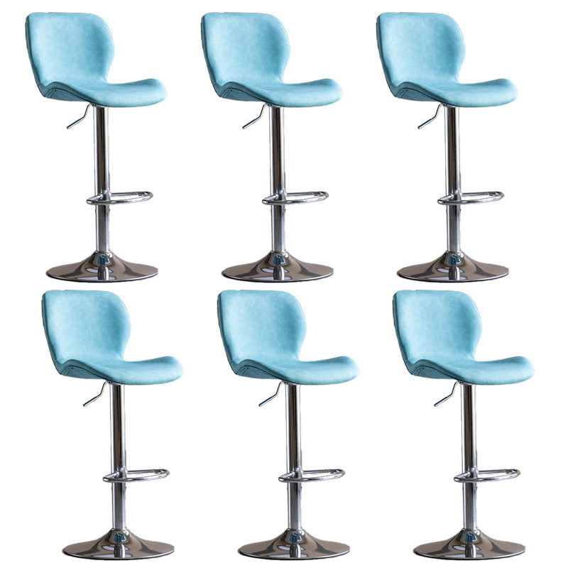 Contemporary Adjustable Height Stool Reception Leather Barstool Blue Silver 6 Piece Set Clearhalo 'Bar Furniture' 'Bar Stools' 'bar_stools' 'furn' 'furn_bar_stools' 'Furniture' 'Kitchen & Dining Furniture' 5883923