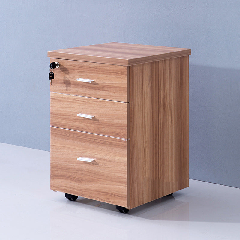 Modern Cabinet Wood with Locking Drawers Filing Cabinet on Castors Walnut Clearhalo 'Filing Cabinets' 'filling_cabinets' 'furn' 'furn_filling_cabinets' 'Furniture' 'Office Furniture' 5884683