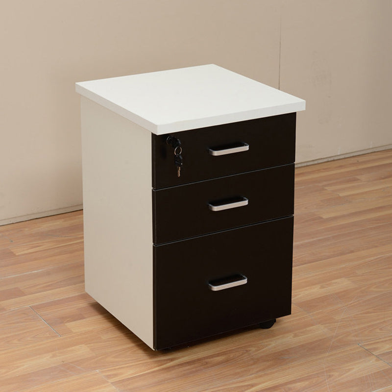 Modern Cabinet Wood with Locking Drawers Filing Cabinet on Castors Black White Clearhalo 'Filing Cabinets' 'filling_cabinets' 'furn' 'furn_filling_cabinets' 'Furniture' 'Office Furniture' 5884684