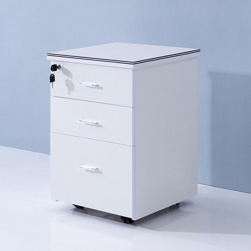 Modern Cabinet Wood with Locking Drawers Filing Cabinet on Castors White Clearhalo 'Filing Cabinets' 'filling_cabinets' 'furn' 'furn_filling_cabinets' 'Furniture' 'Office Furniture' 5884686