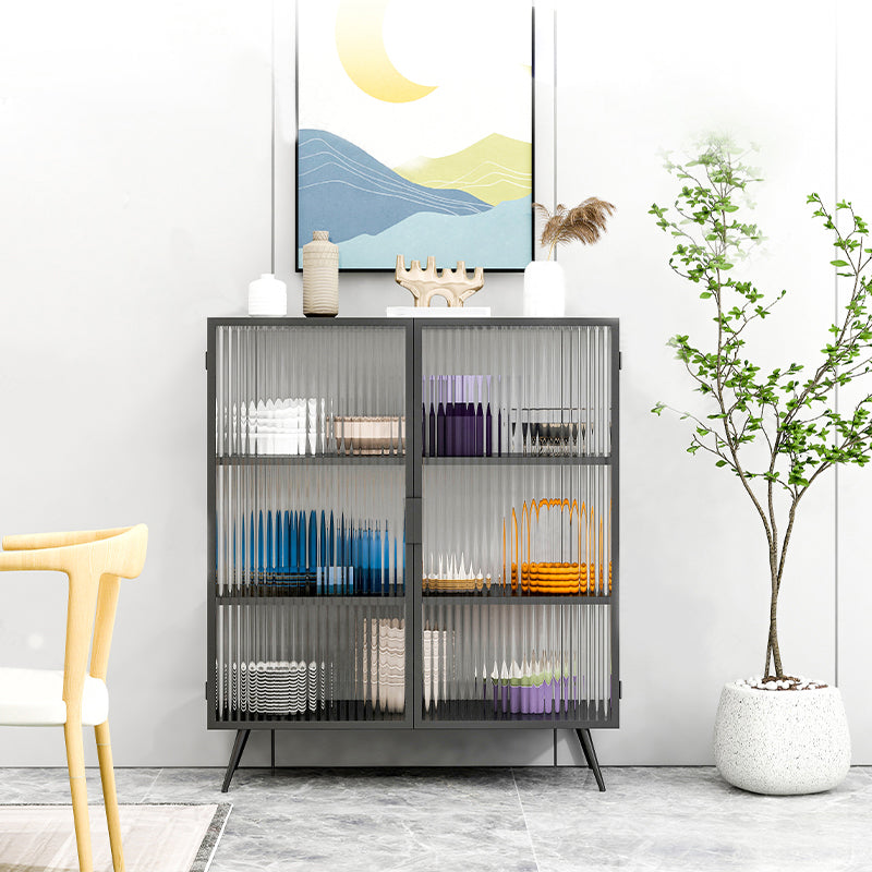 Modern Metal China Cabinet Glass Doors Hutch Cabinet with 4 Shelves for Living Room Black Clearhalo 'Display & China Cabinets' 'display_china_cabinets' 'furn' 'furn_display_china_cabinets' 'Furniture' 'Kitchen & Dining Furniture' 5884862