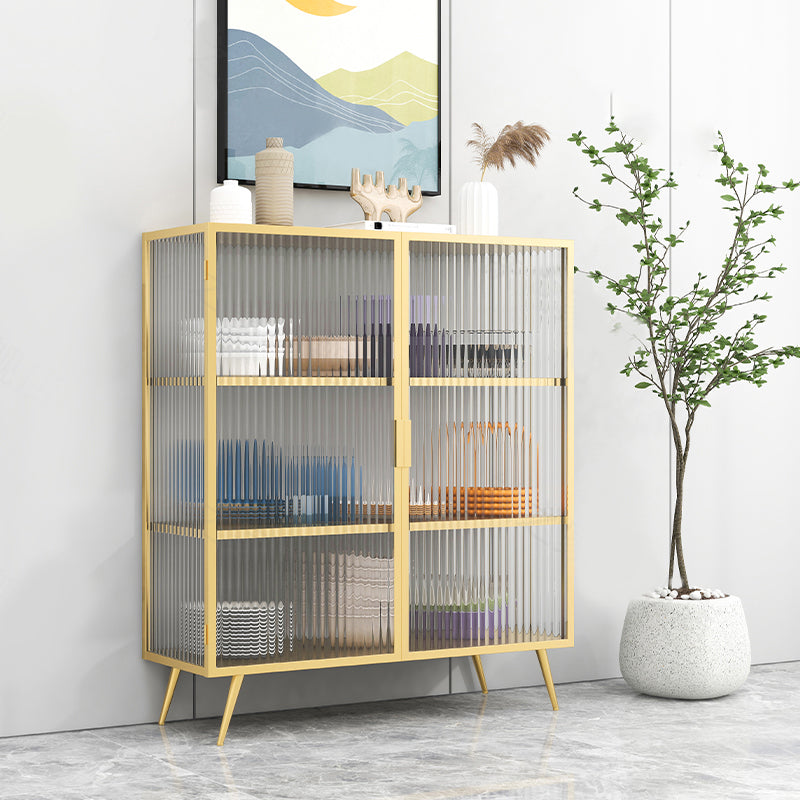 Modern Metal China Cabinet Glass Doors Hutch Cabinet with 4 Shelves for Living Room Gold Clearhalo 'Display & China Cabinets' 'display_china_cabinets' 'furn' 'furn_display_china_cabinets' 'Furniture' 'Kitchen & Dining Furniture' 5884864