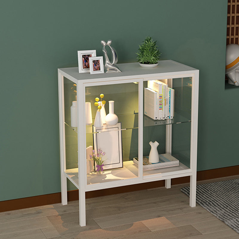 Modern Metal Curio Cabinet Glass Doors with Lighting, 31"L X 16"W 31"L x 16"W x 35"H Off-White Clearhalo 'Display & China Cabinets' 'display_china_cabinets' 'furn' 'furn_display_china_cabinets' 'Furniture' 'Kitchen & Dining Furniture' 5885008