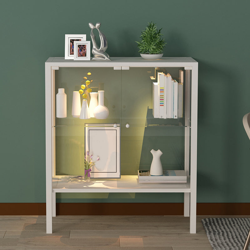 Modern Metal Curio Cabinet Glass Doors with Lighting, 31"L X 16"W 31"L x 16"W x 35"H White Clearhalo 'Display & China Cabinets' 'display_china_cabinets' 'furn' 'furn_display_china_cabinets' 'Furniture' 'Kitchen & Dining Furniture' 5885010