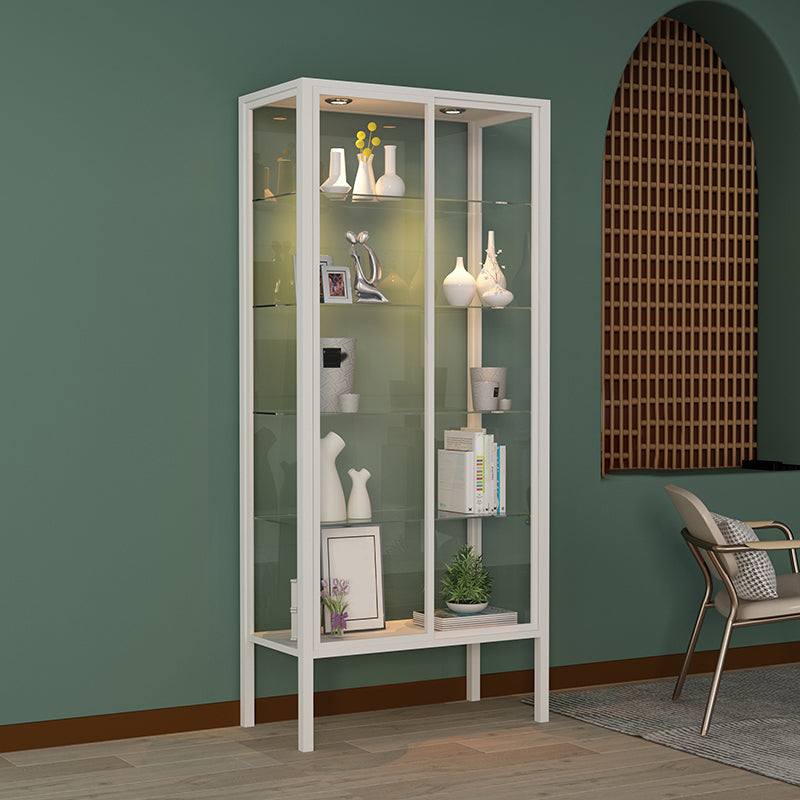 Modern Metal Curio Cabinet Glass Doors with Lighting, 31"L X 16"W 31"L x 16"W x 71"H Off-White Clearhalo 'Display & China Cabinets' 'display_china_cabinets' 'furn' 'furn_display_china_cabinets' 'Furniture' 'Kitchen & Dining Furniture' 5885011