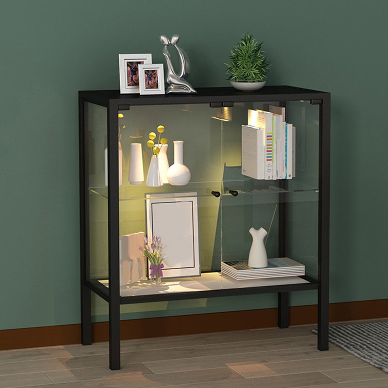 Modern Metal Curio Cabinet Glass Doors with Lighting, 31"L X 16"W 31"L x 16"W x 35"H Black Clearhalo 'Display & China Cabinets' 'display_china_cabinets' 'furn' 'furn_display_china_cabinets' 'Furniture' 'Kitchen & Dining Furniture' 5885012