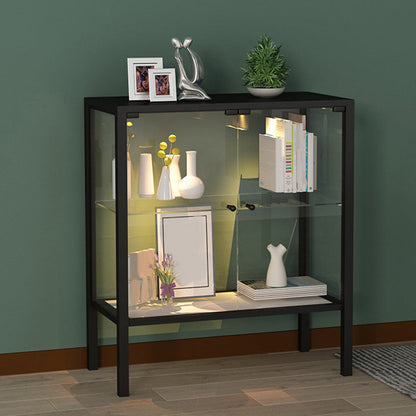 Modern Metal Curio Cabinet Glass Doors with Lighting, 31"L X 16"W 31"L x 16"W x 35"H Black Clearhalo 'Display & China Cabinets' 'display_china_cabinets' 'furn' 'furn_display_china_cabinets' 'Furniture' 'Kitchen & Dining Furniture' 5885012