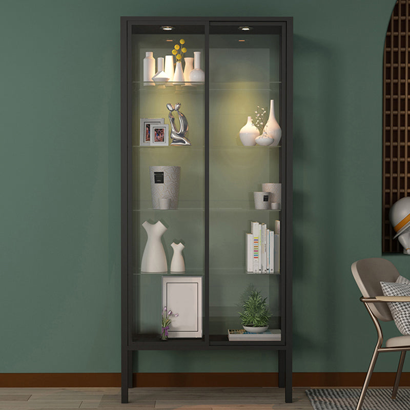Modern Metal Curio Cabinet Glass Doors with Lighting, 31"L X 16"W 31"L x 16"W x 71"H Gloss Black Clearhalo 'Display & China Cabinets' 'display_china_cabinets' 'furn' 'furn_display_china_cabinets' 'Furniture' 'Kitchen & Dining Furniture' 5885013