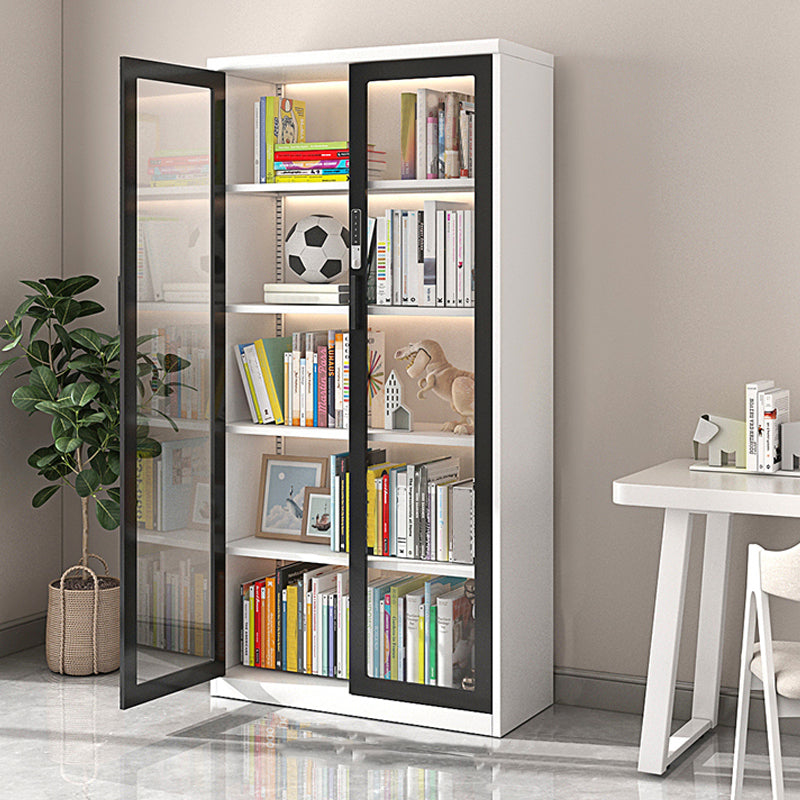Modern Metal Storage Cabinet Glass Doors Display Cabinet with Lighting 35.4"L x 15"W x 70.9"H Black-White Clearhalo 'Display & China Cabinets' 'display_china_cabinets' 'furn' 'furn_display_china_cabinets' 'Furniture' 'Kitchen & Dining Furniture' 5885137