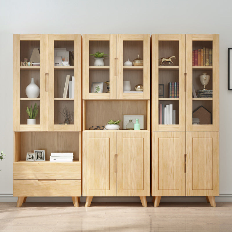 ソリッドウッドトールストレージキャビネットガラスドアディスプレイリビングルーム用