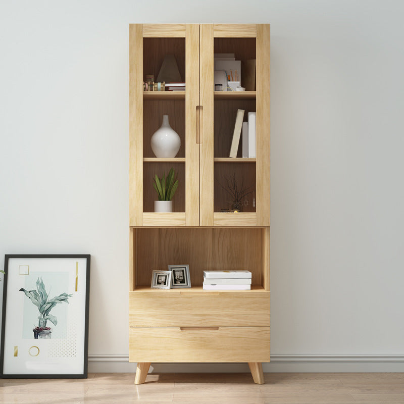 ソリッドウッドトールストレージキャビネットガラスドアディスプレイリビングルーム用