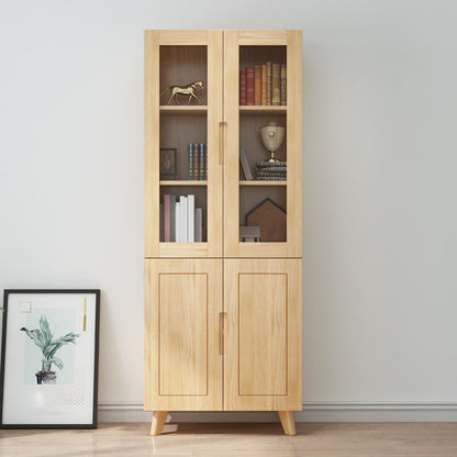 ソリッドウッドトールストレージキャビネットガラスドアディスプレイリビングルーム用