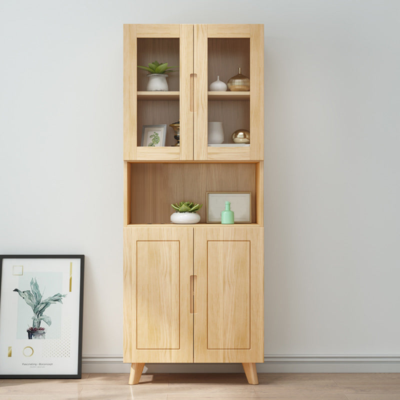 ソリッドウッドトールストレージキャビネットガラスドアディスプレイリビングルーム用