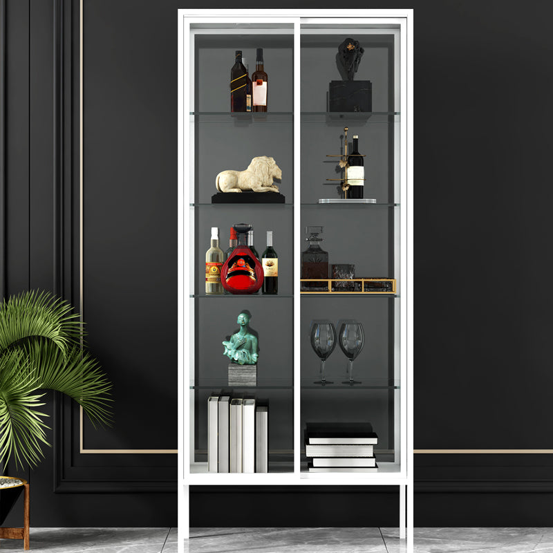 Modern Steel Curio Cabinet Standard 14" W Cabinet for Dining Room White Sliding Doors Clearhalo 'Display & China Cabinets' 'display_china_cabinets' 'furn' 'furn_display_china_cabinets' 'Furniture' 'Kitchen & Dining Furniture' 5885260
