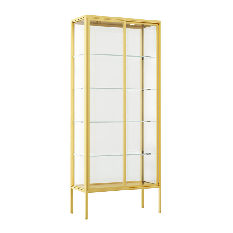 Modern Steel Curio Cabinet Standard 14" W Cabinet for Dining Room Gold Sliding Doors Clearhalo 'Display & China Cabinets' 'display_china_cabinets' 'furn' 'furn_display_china_cabinets' 'Furniture' 'Kitchen & Dining Furniture' 5885267