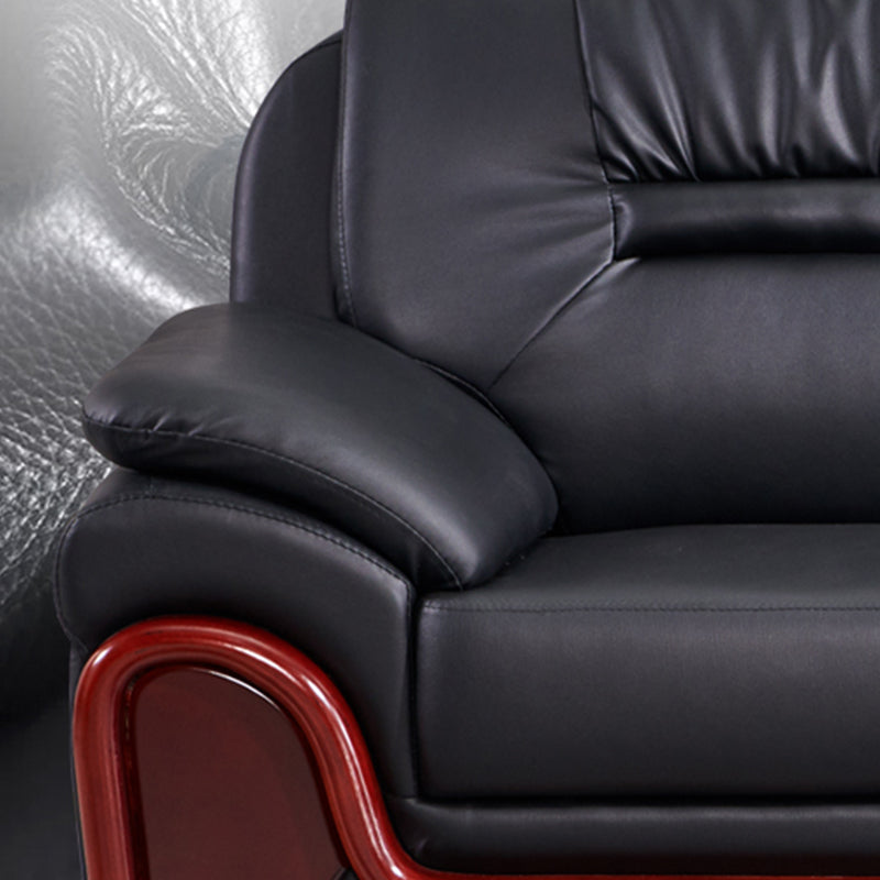 Modern Leather Sofa 34.65" Wide Pillow Top Arm in Black for Living Room Clearhalo 'furn' 'furn_sofas' 'Furniture' 'Living Room Furniture' 'Sofa' 'sofas' 5889041