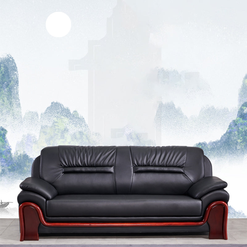 Modern Leather Sofa 34.65" Wide Pillow Top Arm in Black for Living Room Clearhalo 'furn' 'furn_sofas' 'Furniture' 'Living Room Furniture' 'Sofa' 'sofas' 5889045