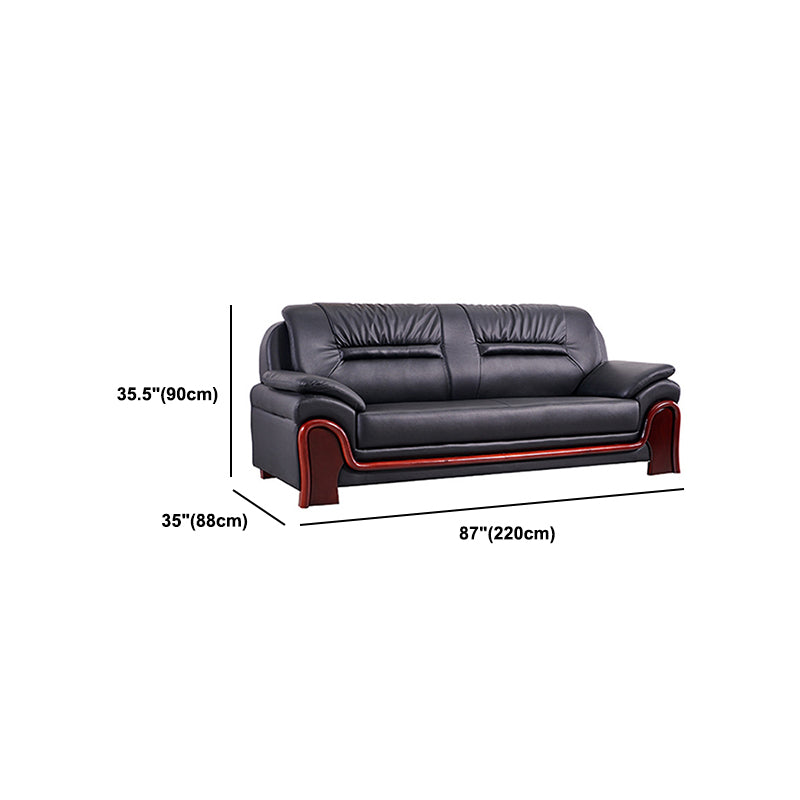 Modern Leather Sofa 34.65" Wide Pillow Top Arm in Black for Living Room Clearhalo 'furn' 'furn_sofas' 'Furniture' 'Living Room Furniture' 'Sofa' 'sofas' 5889048