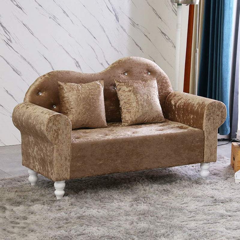 Tufted Split-Back Sofa Velvet Flared Arm Curved Sofa 33.46 inch High