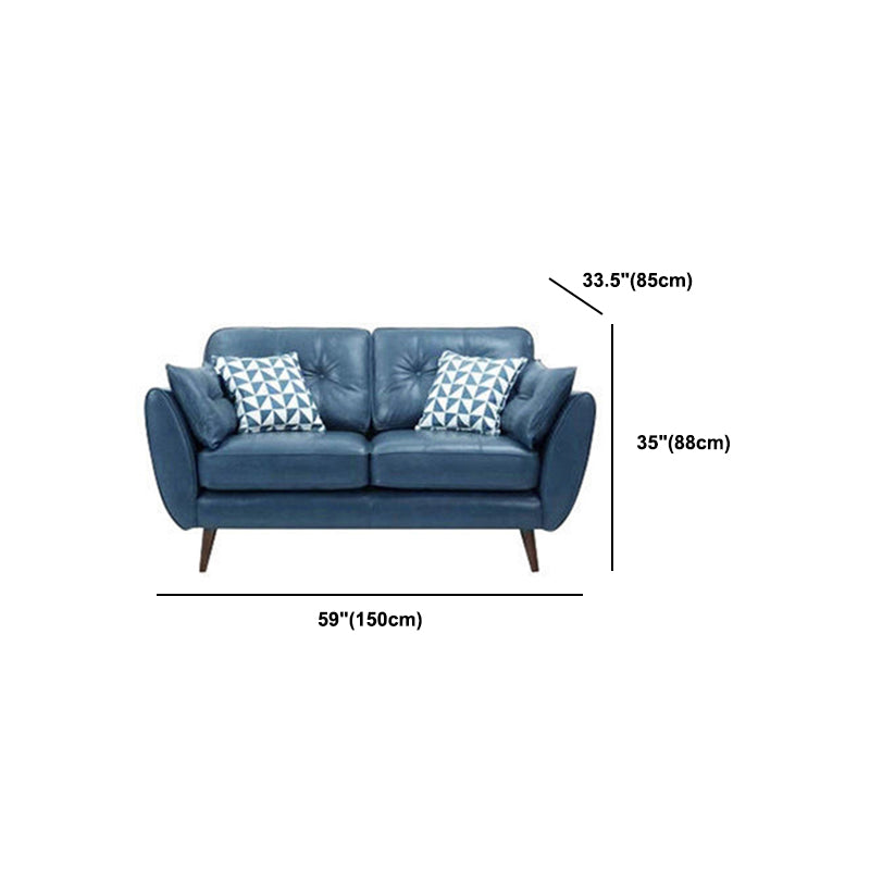 33.46" Flared Arm Sofa with Tufted Split-Back Sofa, Blue Genuine Leather
