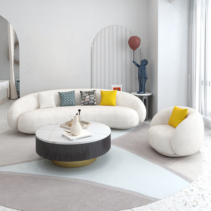 23.62" High Sloped Arm Sofa with 4 Pillows Wool Sofa in White Clearhalo 'furn' 'furn_sofas' 'Furniture' 'Living Room Furniture' 'Sofa' 'sofas' 5889147